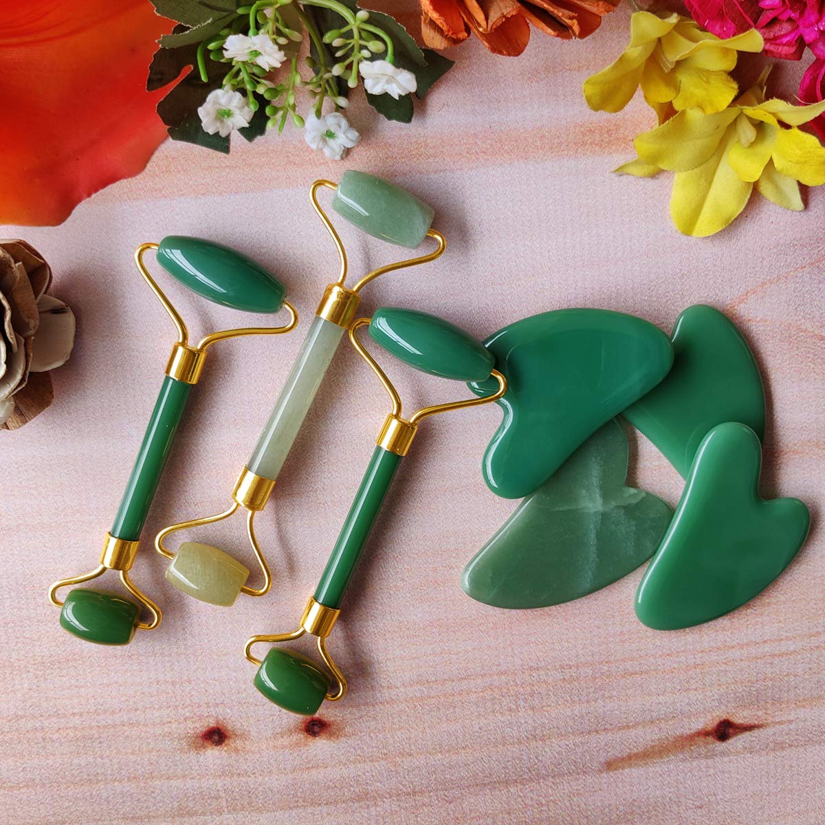 Green Aventurine Facial Massage Roller,Gua Sha Massage Tool,Combo - Image 2