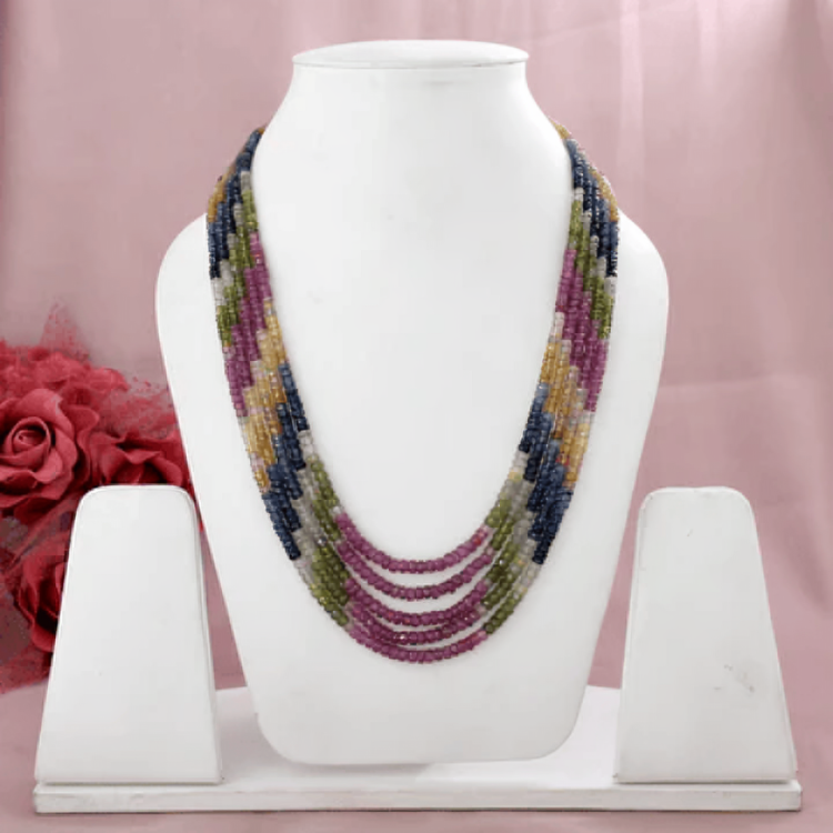 Precious Faceted Multicolour Emrald Ruby Sapphire Necklace