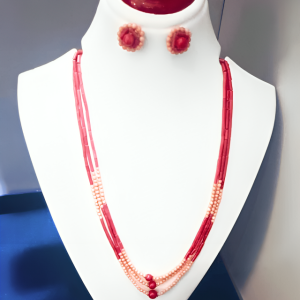 Shaded Coral Pipe & Round beads. Necklace+ Tops