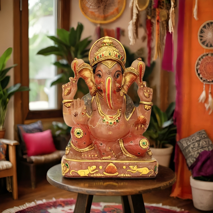 Rose quartz Ganesha Idol